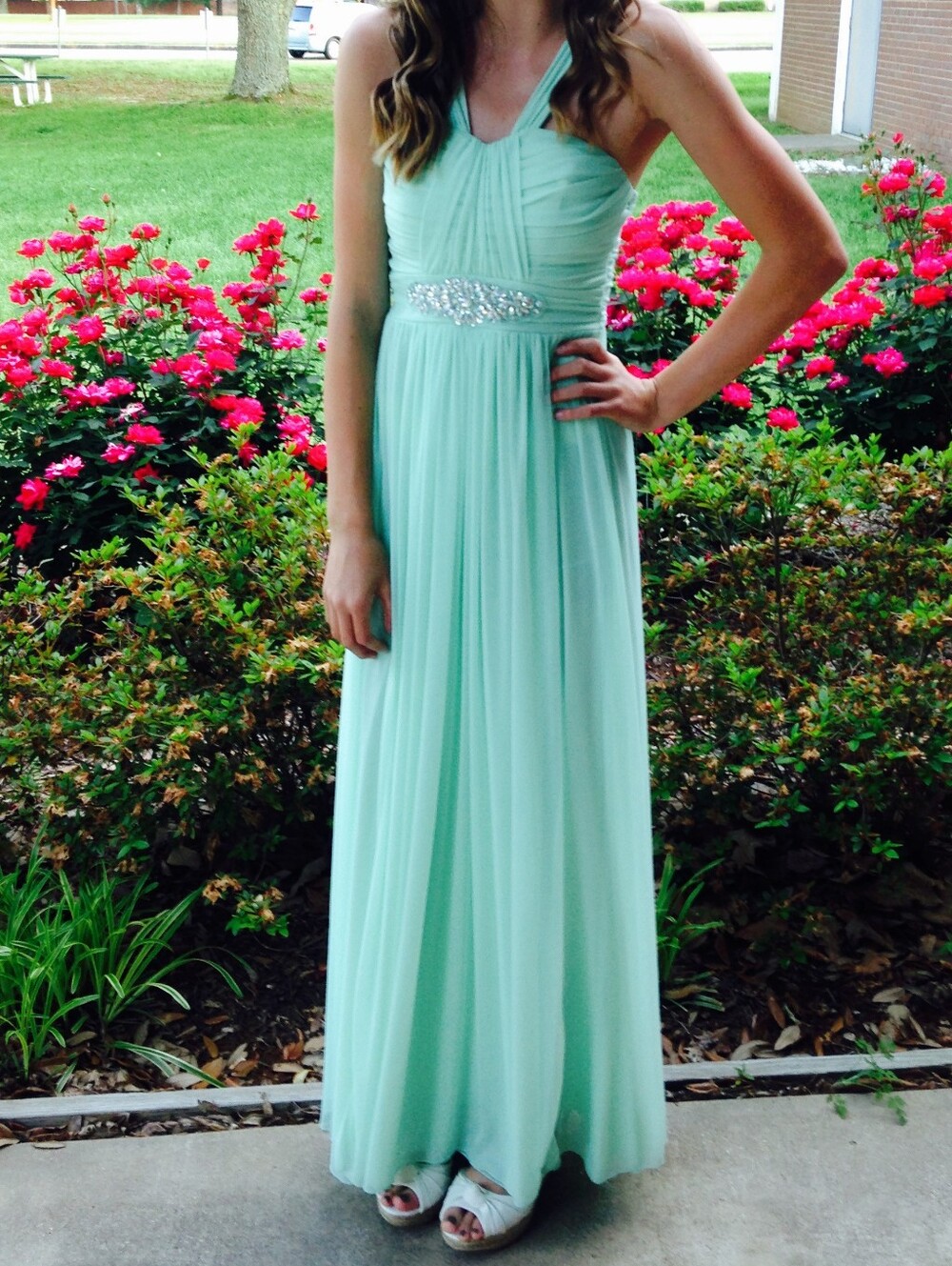 Mint Green Ruched Evening Dress
